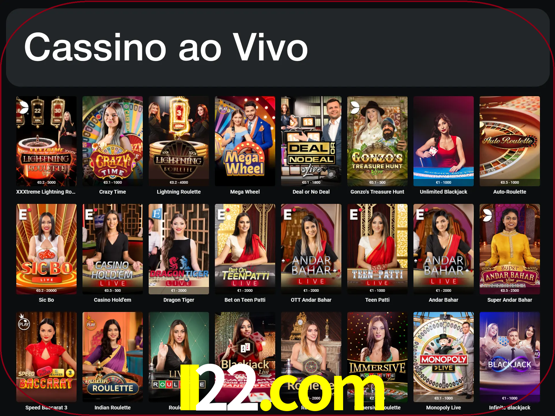 Jogue jogos de cassino com um verdadeiro dealer.